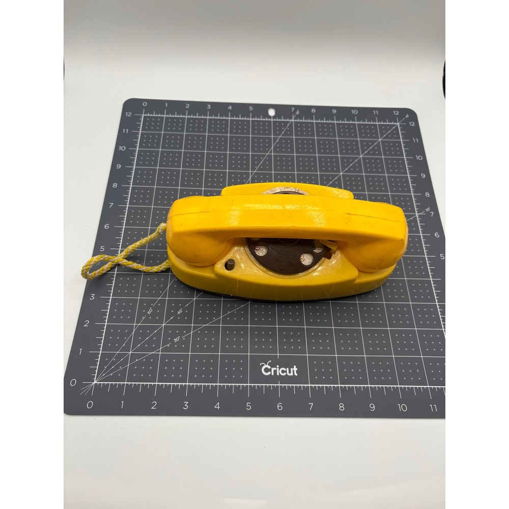 Vintage Yellow Rotary Toy Telephone Battery Operated Play Phone Retro Decor
